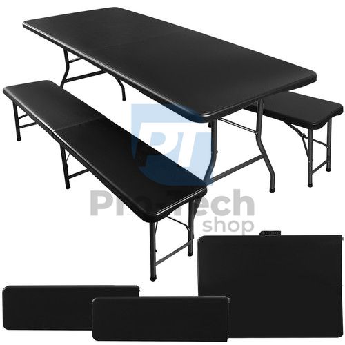 Összecsukható kerti asztal 180cm + 2 pad - fekete 75154